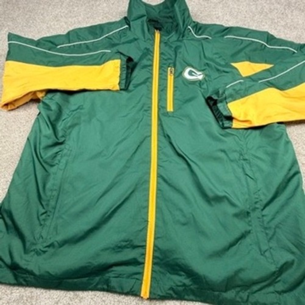 NFL Green Bay Packers Windbreaker Jacket Mens XXL Green Gold Full Zip Logo
